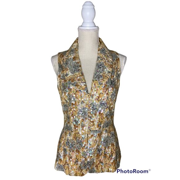 Sequin Peplum Button Down Top - Picture 1 of 8